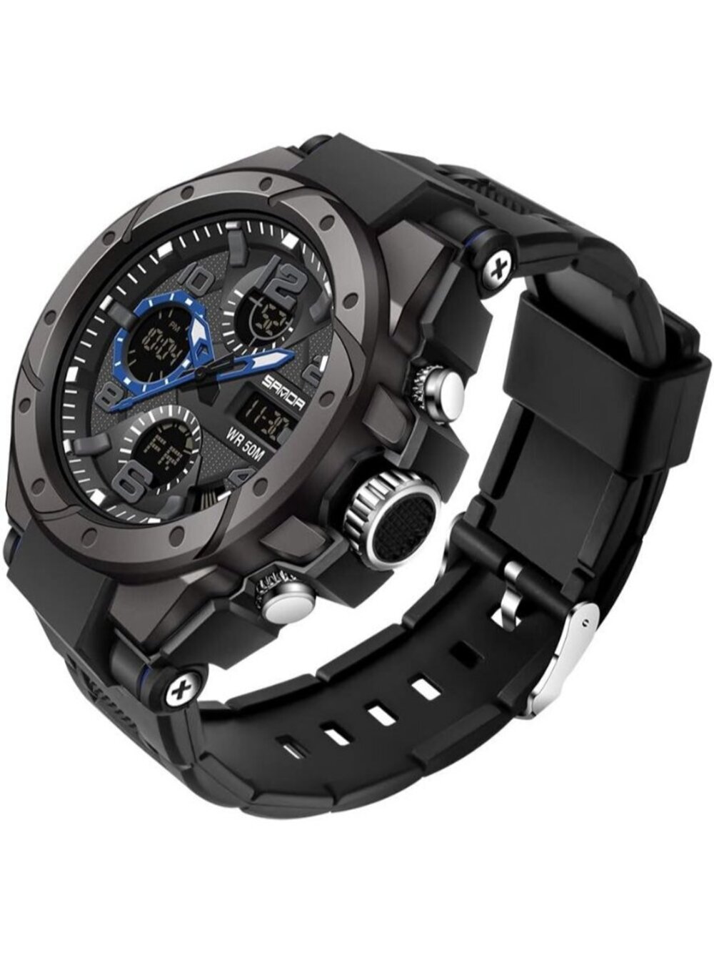 Men's Black Blue Analog Quartz Sport Waterproof Military Tactical Digital Watch